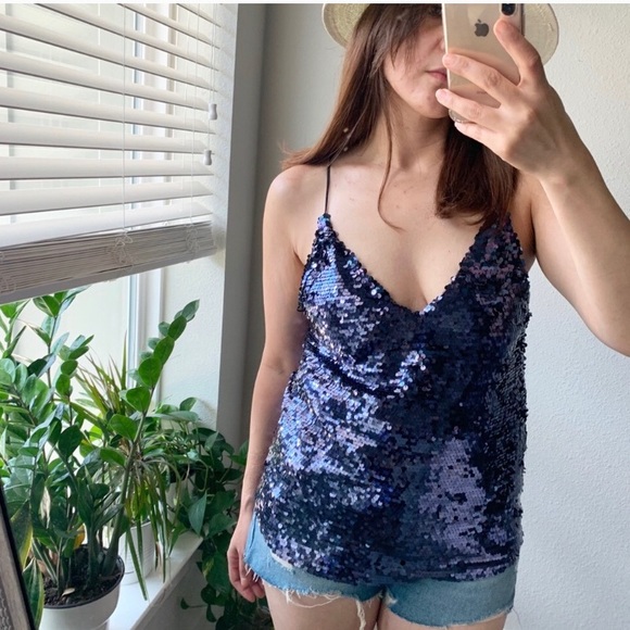 NWT Zara V Neck Sequin Top - Picture 1 of 4